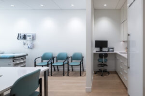 One point perspective exam room and sink area