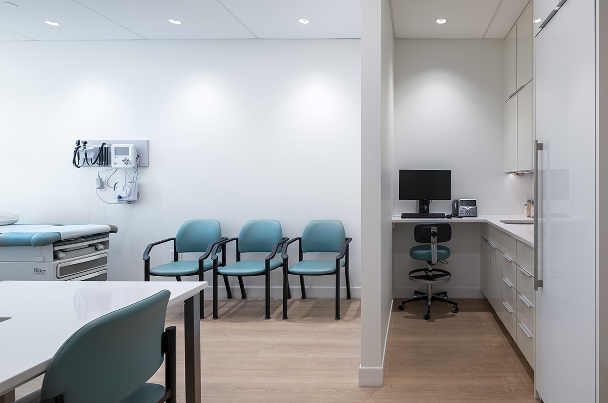 One point perspective exam room and sink area